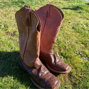 Tony Lama Full Quill Ostrich Brown Heeled Boots 8